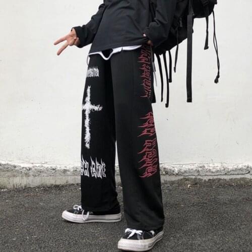 Women Pant Streetwear Gothic Oversize Wide Leg Trouser Cartoon Print HipHop Y2K Harajuku Pantalon Vintage Dark Pant Dropshipping