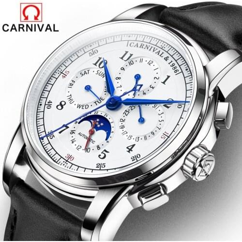 Carnival Brand Military Watch Fashion Luxury Waterproof Moon Phase Automatic Mechanical Wristwatches For Men Relogio Masculino
