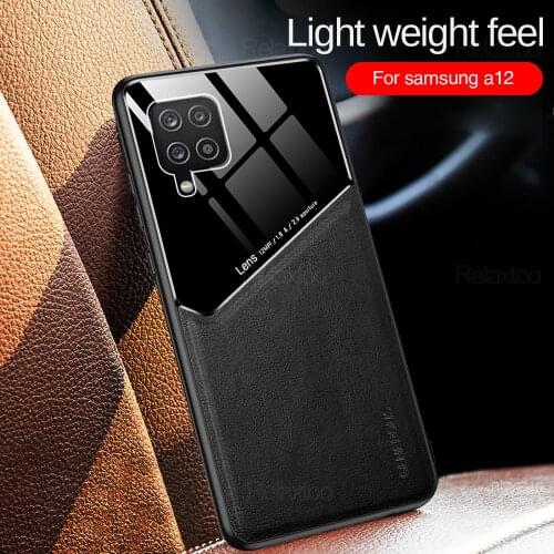 For Samsung a12 Case Leather Car Magnetic Holder Phone Case For Samsung Galaxy A12 A 12 A125F Shockproof Plexiglass Cover Coque