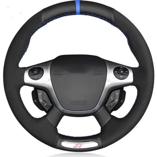Car Steering Wheel Cover Hand-stitched Soft Black Genuine Leather Suede For Ford Focus 3 ST 2012 2013 2014