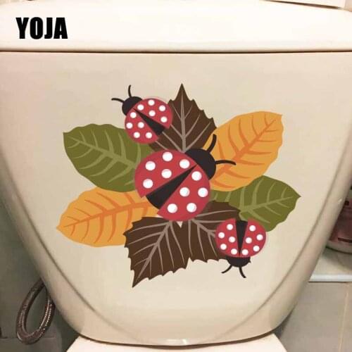 YOJA 22.1X18.4CM Creative Toilet Decal Cartoon Home Decor Wall Sticker Cute Fish Seven Star Ladybug On Leaves T5-1110