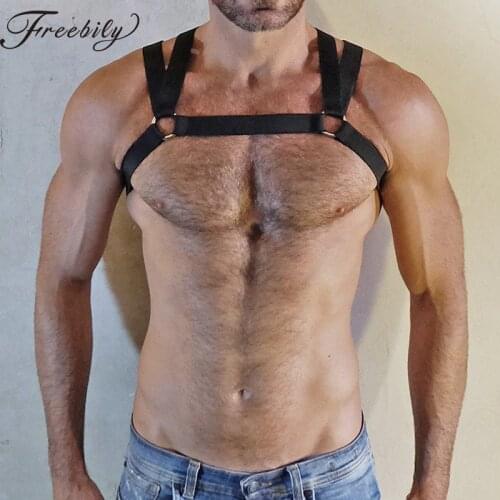 Elastic band harness Mens Double Shoulder Straps Elastic Chest Muscle Harness Belt with Metal O-rings Fancy Club Party Costume