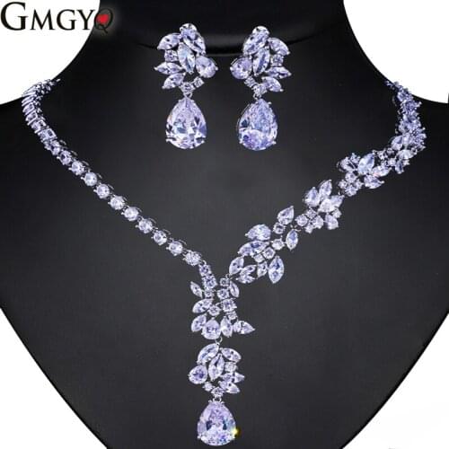 GMGYQ Wit Goud Kleur Gedicht van Lente Top kwaliteit Zirconia Bruids Sieraden Set Ketting Bruids Sieraden Sets Voor Vrouwen