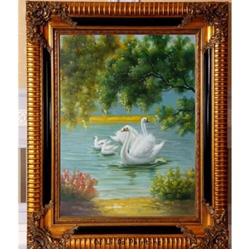 Free shipping realist swan tree lakeside landscape canvas prints oil painting on canvas wall art decoration frameless picture