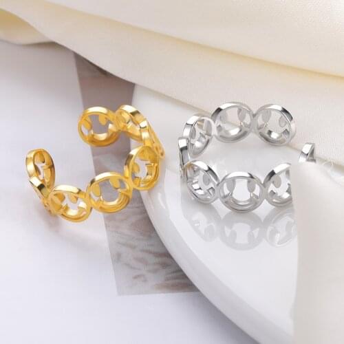 Stainless Steel Hollow Smiley Ring For Women Simple Adjustable Finger Findings Tiny Gold Color Rings Jewelry Gift Bijoux Femme