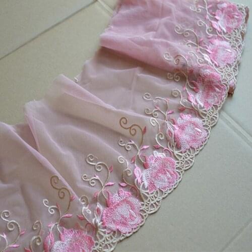 10Meters Pink Mesh Tulle Flower Embroidered Net Lace Trim Fabric Ribbon for Bra Underwear Headband Accessories High Quality