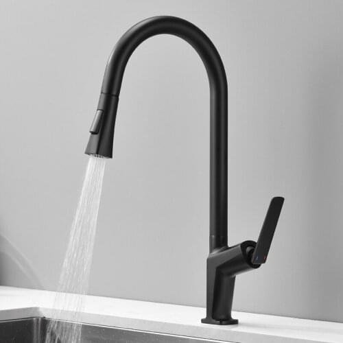 Kitchen Faucet Pull Out Flexible Shower Mixer Tap Black Sink Faucets Single Lever Brass Hot And Cold Water Taps
