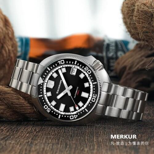 MERKUR Fashion Diving Mechanical Mens Watch Sapphire Mirror Luminous Calendar Men Watch Big Abalone 6105 Sports Male Clock 2021