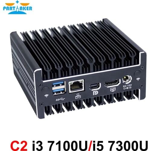 Partaker Mini PC Intel i3 7100U i5 7300U Dual Core Fanless Office NUC Computer with Type-C Windows 10 Linux 2*DDR4 RAM M.2 Slot