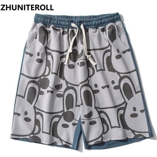 Fashion Harajuku Rabbit Print Shorts Streetwear Hip Hop Short Sweatpants Patchwork Summer Men Jogger Baggy Skateboard Trousers