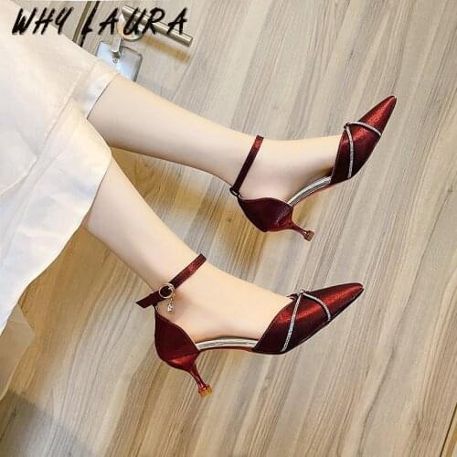 High heel pointed head Baotou word buckle 2021 summer fairy sweet joker leisure new fine heel fashion and comfortable single sho