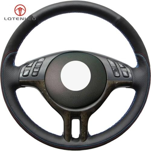 LQTENLEO Steering Wheel Cover Black Leather Suede For BMW 3 Series E46 2000-2006 5 Series E39 2000-2003 E53 X5 Z3 E36 2000-2002