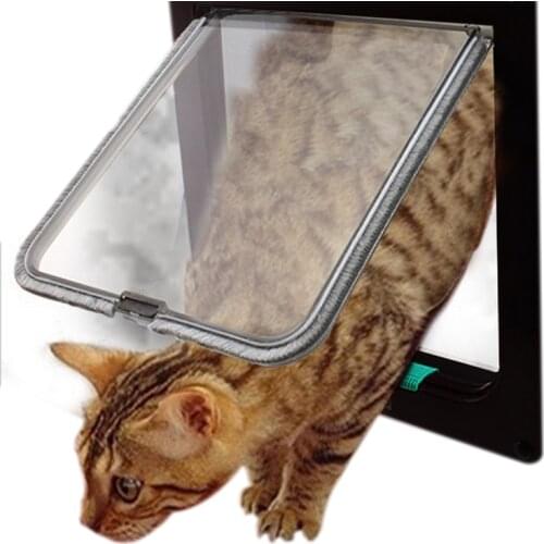 Dog Cat Flap Door with 4 Way Security Lock Flap Door for Dog Cats Kitten ABS Plastic Small Pet Gate Door Kit Cat Dogs Flap Doors