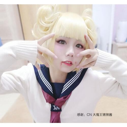 HSIU My Hero Academy cosplay Himiko Toga Wig Short blonde hair+Free Brand Rose Intranet