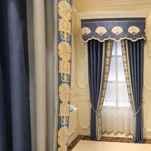 Plain cloth cotton hemp splicing finished curtain bedroom living room shade cloth curtain window screen bay window blue curtain