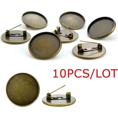 10pcs blank brooch pins 25MM metal round handmade brooch glass convex round brooch tray creative DIY brooch pins accessories