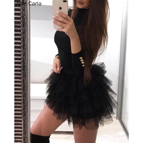 Sexy Buttoned Long Sleeve Solid Spliced Mini Dress