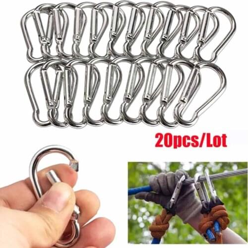 20Pcs Mini Silver Aluminum Spring Carabiner Snap Hook Keychain EDC Survival Outdoor Camping Tools Outdoor Tools size 40*20*3.6mm
