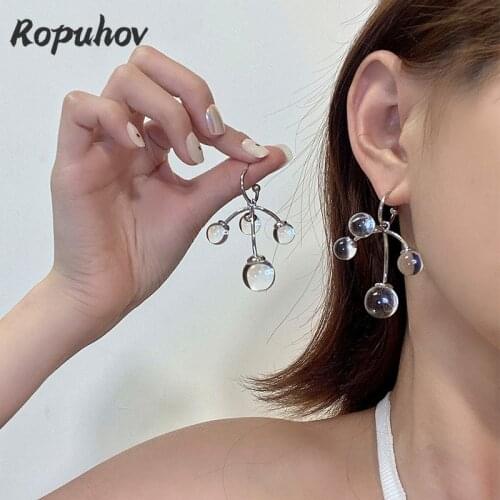 ROPUHOV Big Statement Transparent Beads Geometric Fashion Drop Earrings Women Personality New Jewelry