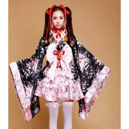 Heavy Sakura Improved kimono Lolita Suits Female A Full Set of Japans lovely Princess Lolita Maid Costume Skirt Suits