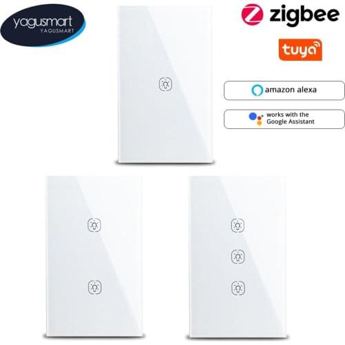 Yagusmart Tuya ZigBee US Smart Touch Light Switch 1 2 3 Gangs Neutral Wire Required Remote Voice Control Alexa Google Home 175V