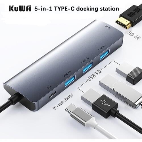 5 In 1 USB C Hub Type-C To USB3.0/HDMI/Card Readers With PD Fast Charge Adapter Splitter Docking Station For Macbook Huawei