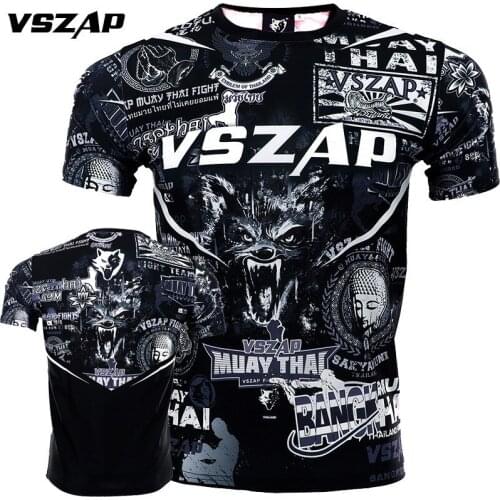 VSZAP Mma Muay Thai T Shirt Men Sport Jersey Anime Printed Short Sleeve Compression Tights Boxing Shirt Muaythai Sweatshirt