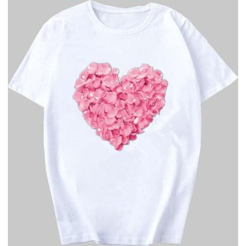 Pink Heart Flower Print T shirt Women Casual Funny tshirt Gift 90s Lady Girl Female T Shirts Streetwear Tee Hipster Top Clothing