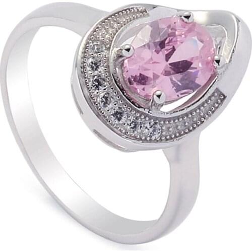 Eulonvan Luxury 925 sterling Silver fashion Wedding Rings Jewelry & Accessories for women Pink Cubic Zirconia S-3727 size 6 7 8