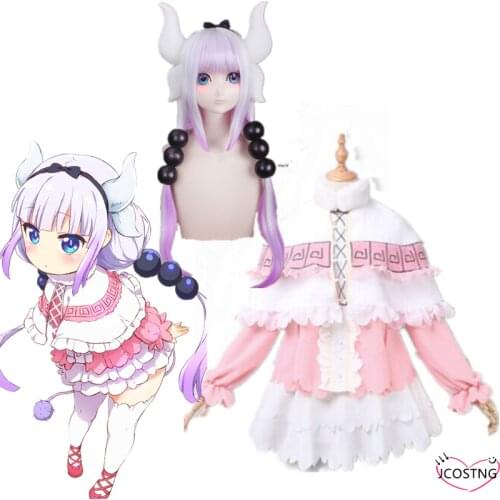 Anime Party Dress Kanna Kamui Cosplay Costume Skirt Wig Cloak Sets Headwear Miss Kobayashis Dragon Maid Kanna Fany Women Girl