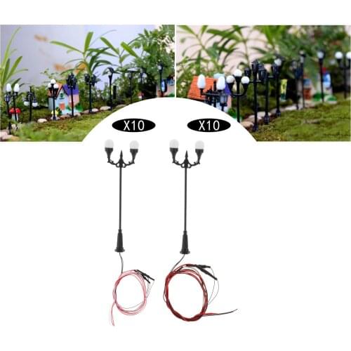 10Pcs 1:100 Mini Post Street Lights Outdoor Miniature Garden Lamp Adornment