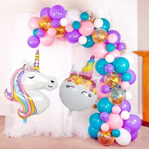 102pcs/lot Unicorn Balloons Pink Purple White Mint Green Gold ConfettI Balloons Baby Shower Wedding Birthday balloons Party Deco