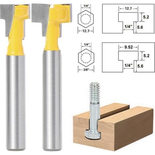 2 Pcs 1/4'' Shank Yellow T-Slot Cutter Router Bit Set for 3/8'' & 1/2'' Hex Bolt