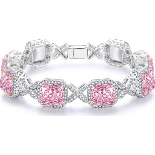 2021 Radiant Cut 925 Sterling Silver New Design Bracelet Pink Diamond Charm Tennis Bracelets & Bangles