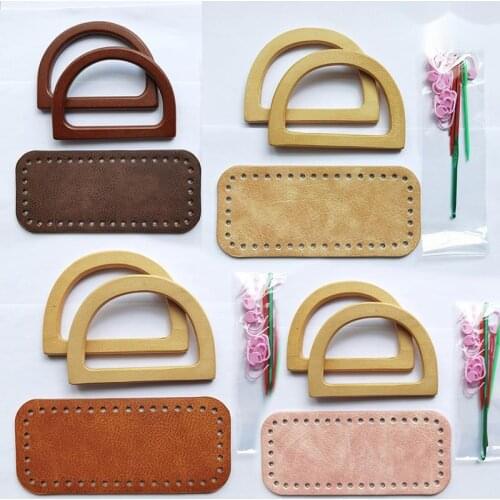 4pcs Fashion DIY Handbag Hand Woven Accessories Bag Bottom Wood Bamboo Handle Send Matching Tools Spot Package Material