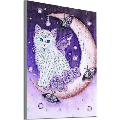 5D diamond embroidery circle diamond special Alien cartoon painting Cat on the moon rhinestone crystal painting home decoration