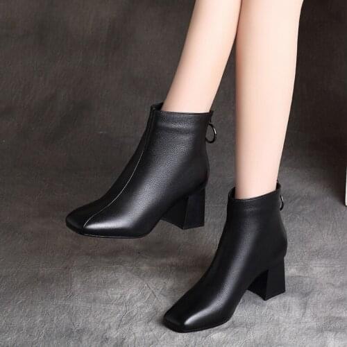 Martin boots women 2021 new fashion thick heel zipper short boots autumn and winter single boots leather boots women short boots