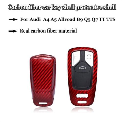 Pure Real Carbon Fiber Car Key Case Shell for Audi A4 A5 Allroad B9 Q5 Q7 TT TTS Keyrings Holders Accessories Car Styling