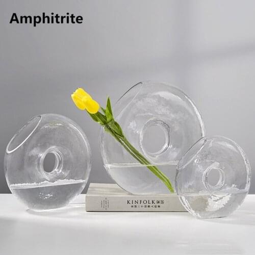 House Nordic Garden Transparent Creative Grain Cold Glass Vessel Semi-circular Slanted Mouth Flower Vase Arrangement Wedding