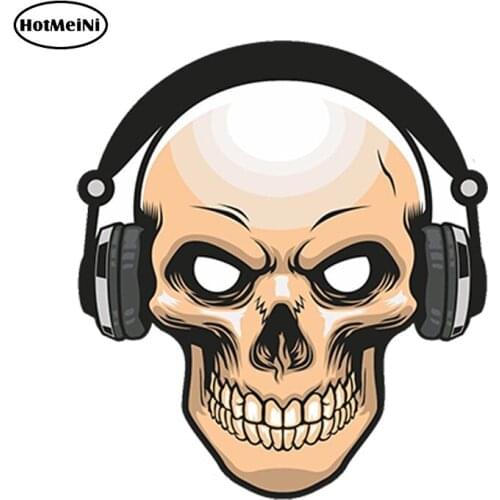 HotMeiNi Car Styling Car Sticker Skull with Headphones Vinyl Sticker Laptop Travel Luggage Waterproof Accessories 13 x 12cm