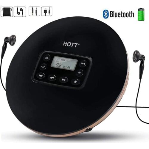 HOTT CD711T Rechargeable Bluetooth Portable CD Player for Home Travel and Car with Stereo Headphones and, Anti Shock Protection