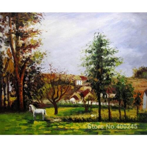 Artwork of Camille Pissarro Landscape with a White Horse in a Meadow handmade art paintings reproduction High Quality