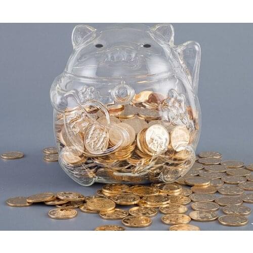 Beckoning Cat Piggy Bank Cartoon Piggy Bank Cat Shaped Piggy Bank Glass Craft Ornaments Coin Storage Box Glass Deposit Money