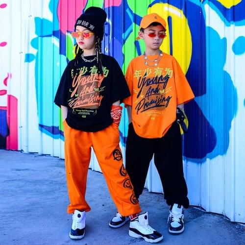 Children Loose Short Sleeved Hiphop Pants Suit Jazz Modern Dance Costumes Boys Girls Hip Hop Rave Clothes Stage Outfits DQS7341