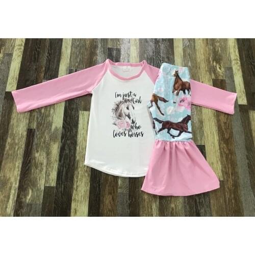 Baby girl pink I'm just a girl alphabet horse bell bottom suit