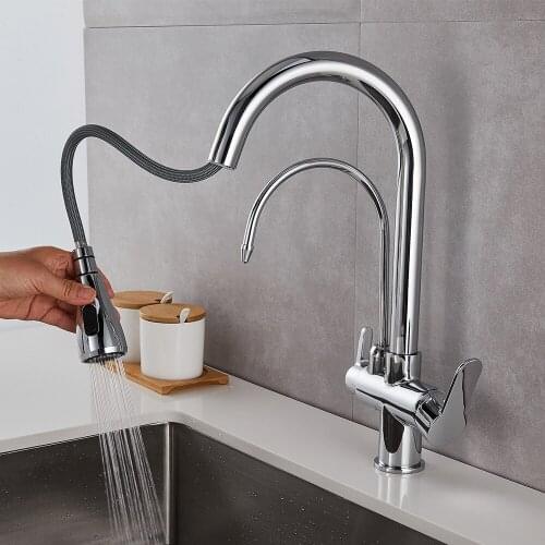 Kitchen sink faucet 3 way water filter tap black brass kitchen mixer Kitchen Put Out Faucet Kitchen Crane Brass mixer