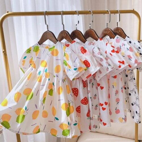 Summer girls dress baby tee dress kids fashion streetwear Children vestidos sweet cherry print clothes 1 to 7 yrs8