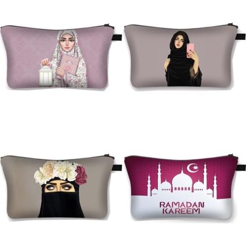 Hijab Face Muslim Islamic Gril Eyes Cosmetic Bag Women Makeup Bag Ladies Fashion Cosmetic Case Canvas Make Up Organizer Bags