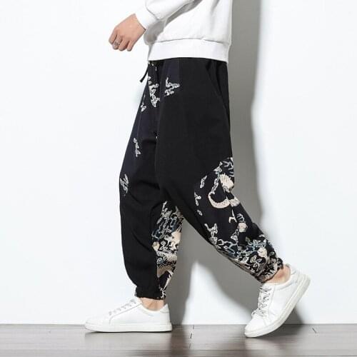 Men Japanese Style Pants Samurai Patchwork Vintage Male Trouser Harem Pants Plus Size Haori Kimono Yukata Linen Loose Streetwear