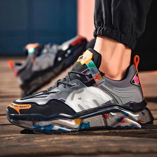 Mens Fashion Large Size Sports Shoes Fashion Color Contrast Patchwork Youth Street Cool Thick Soled Leisure Dad Sports Shoes